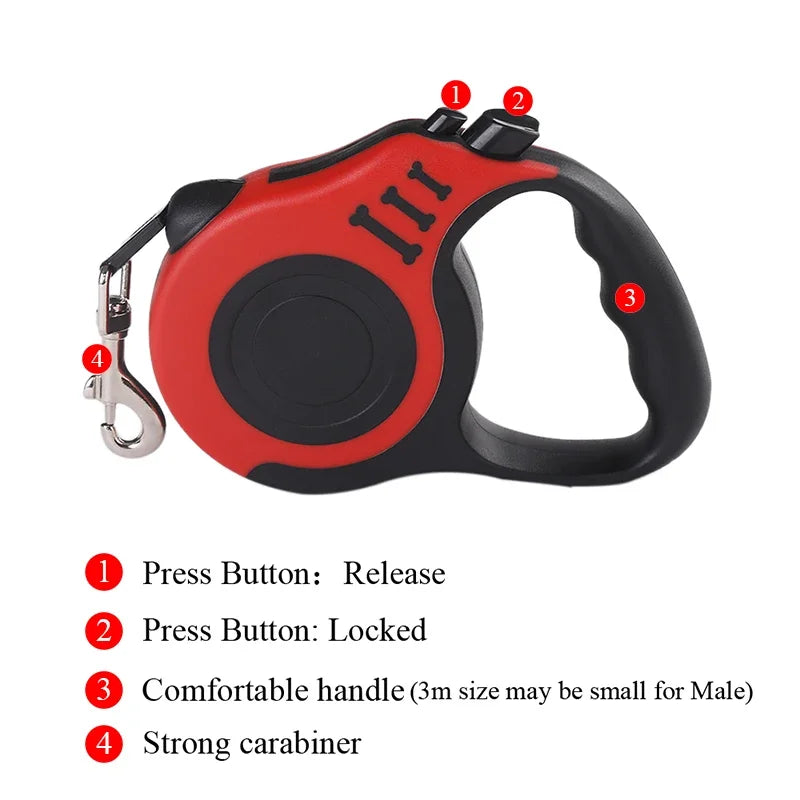 Retractable Pet Leash – Tangle-Free, Durable Nylon, 3M/5M for Small Dogs & Cats