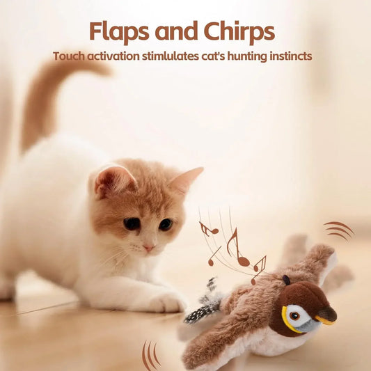 Interactive Cat Toy – Rechargeable Chirping Bird with Catnip, Touch-Activated(No Flying)
